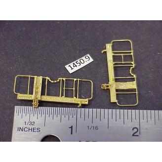 1450-9 -HO Caboose end railing assembly, ladders, brake stand, (no wheel), 1-1/8W x 1/2" to top of railing - Pkg. 2